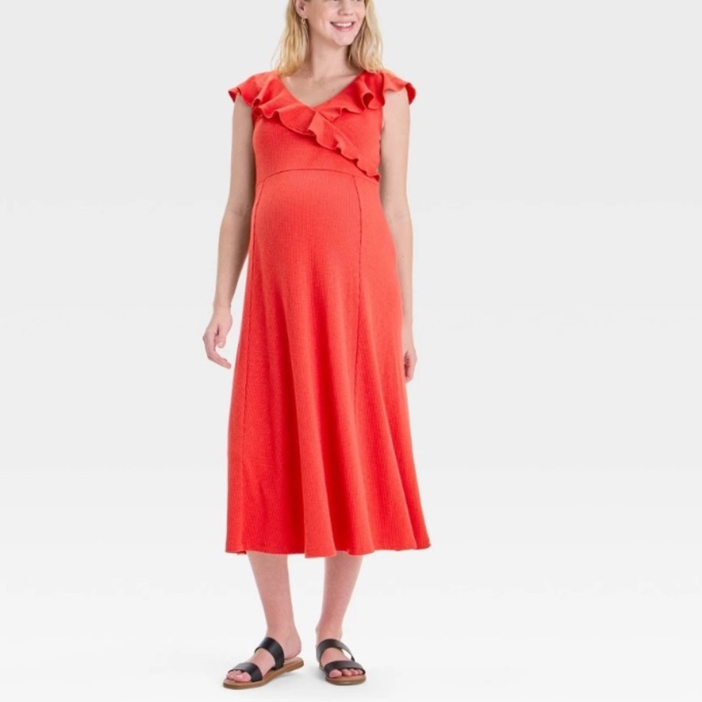 Flutter Short Sleeve Knit MIDI Maternity Dress - Isabel Maternity